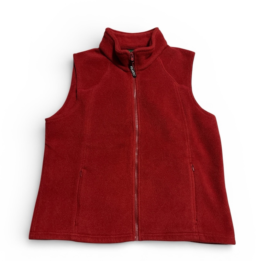 Cabela's Polartec Vest Womens Large Burgundy Full Zip Sleeveless Zip Pockets